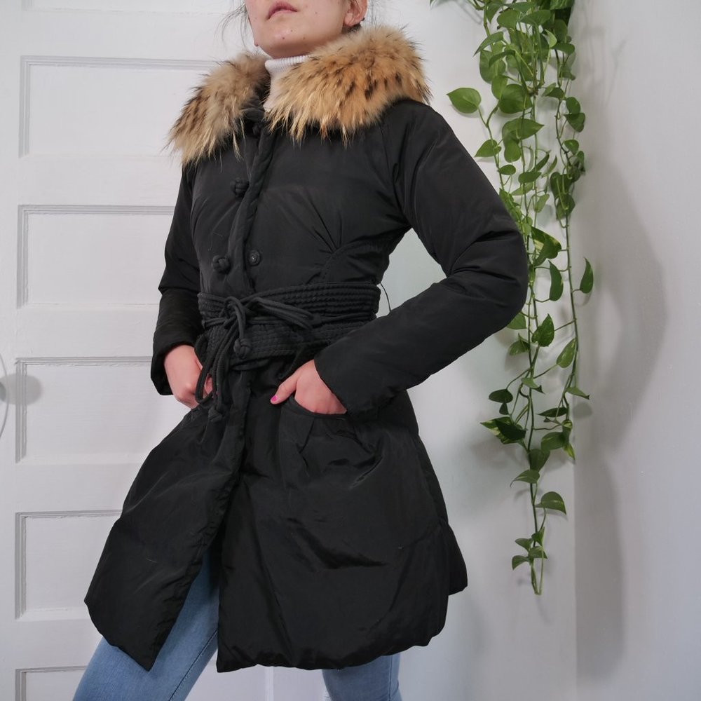 Luxury faux fur black coat, size US S/XS